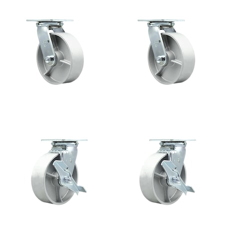 Service Caster 6 Inch Semi Steel Swivel Caster Set with Ball Bearings 2 Brakes SCC-30CS620-SSB-2-TLB-2